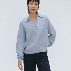 Everlane Waffle Knit Alpaca Polo Sweater in Mist